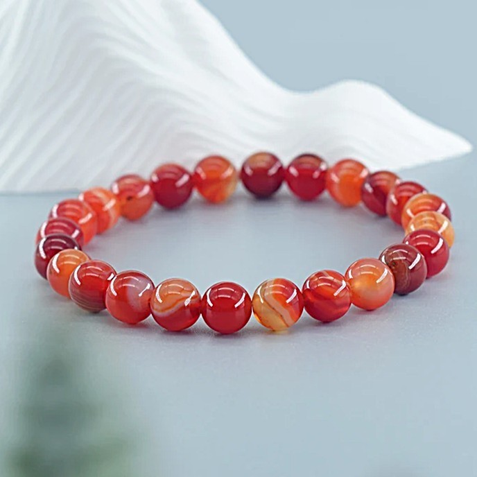 Natural Carnelian 8mm Elastic Beaded Bracelet Healing Reiki Energy Handmade Gift
