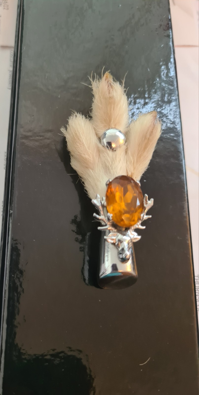 Scottish Mizpah Silver Tone Lucky Grouse Foot Claw With Orange Stone. Very Good.