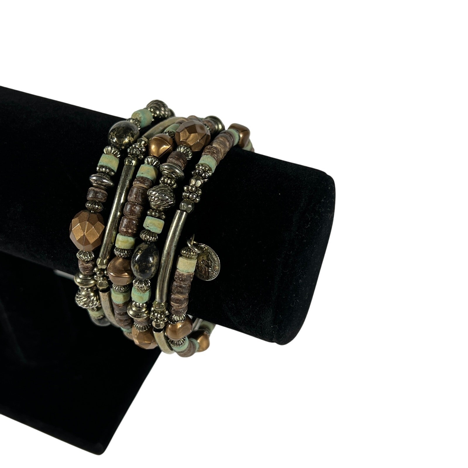 Womens Contemporary Multi Strand Beaded Stretch Wrap Bracelet Earth Tone Boho