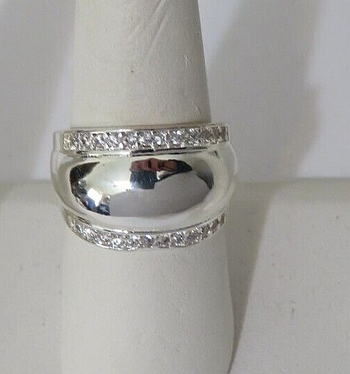 12mm Wide Sterling Silver Band with Cubic Zirconia Stones