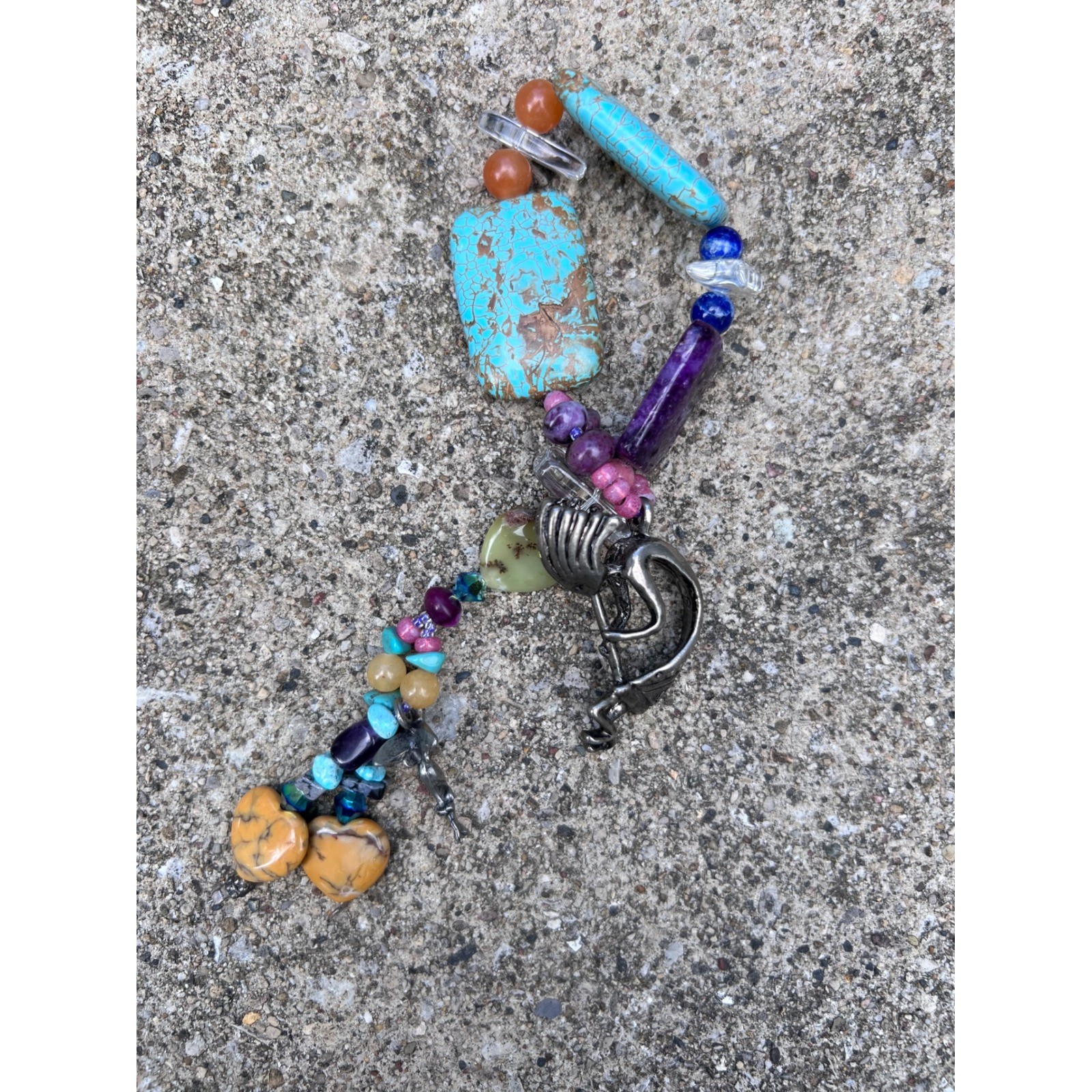 VTG Southwest Multi Gemstone Lariat Drop Statement Kokopelli Pendant Necklace