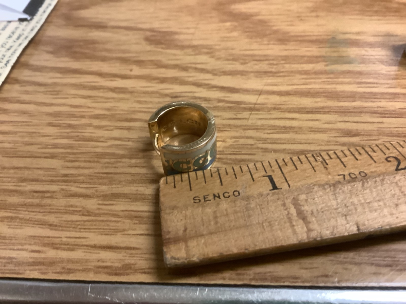 Coach Signature Huggie Gold Earrings Green Blue White Enameled