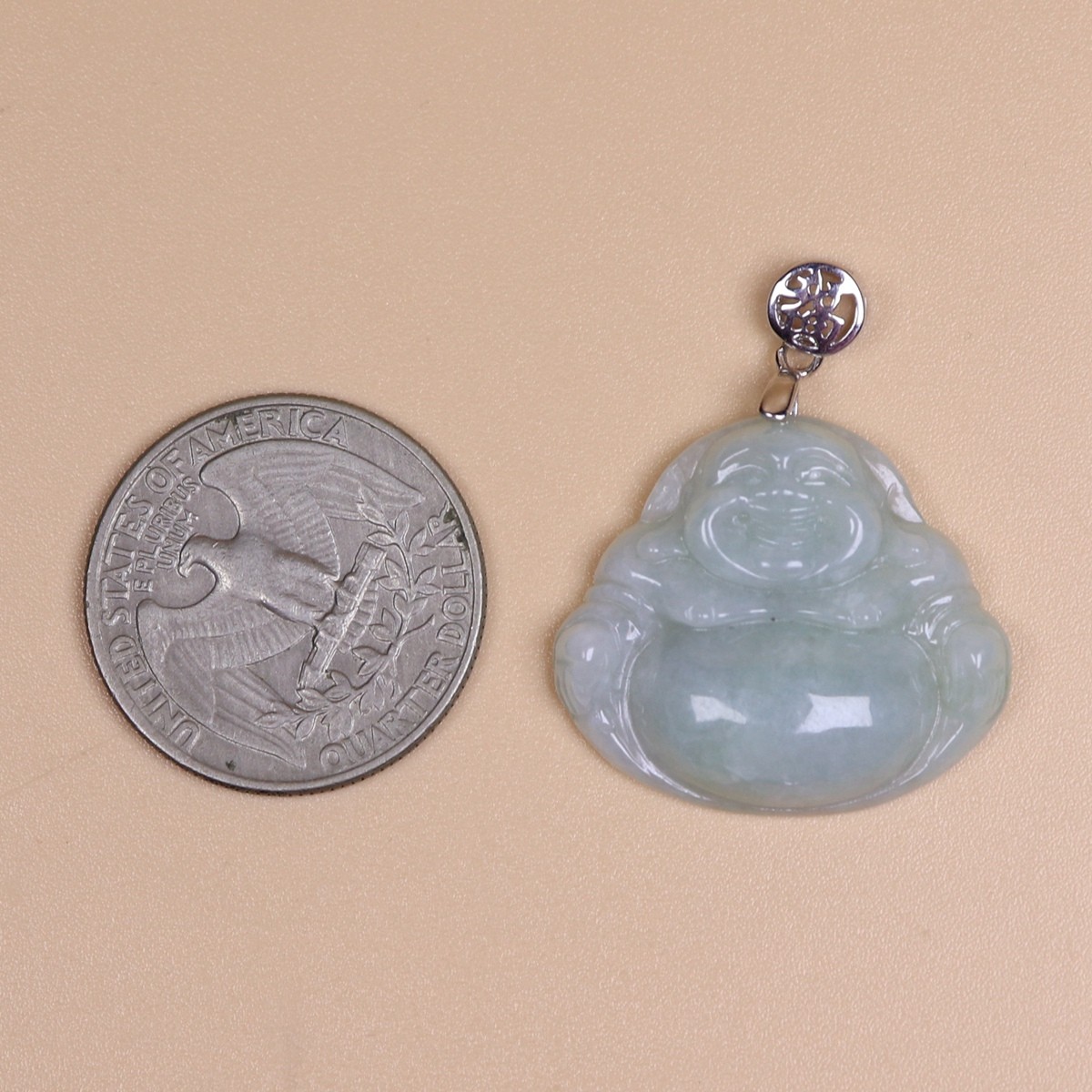 Certified Green jade jadeite Maitreya Buddha pendant 925 Silver buckle 39386 佛公