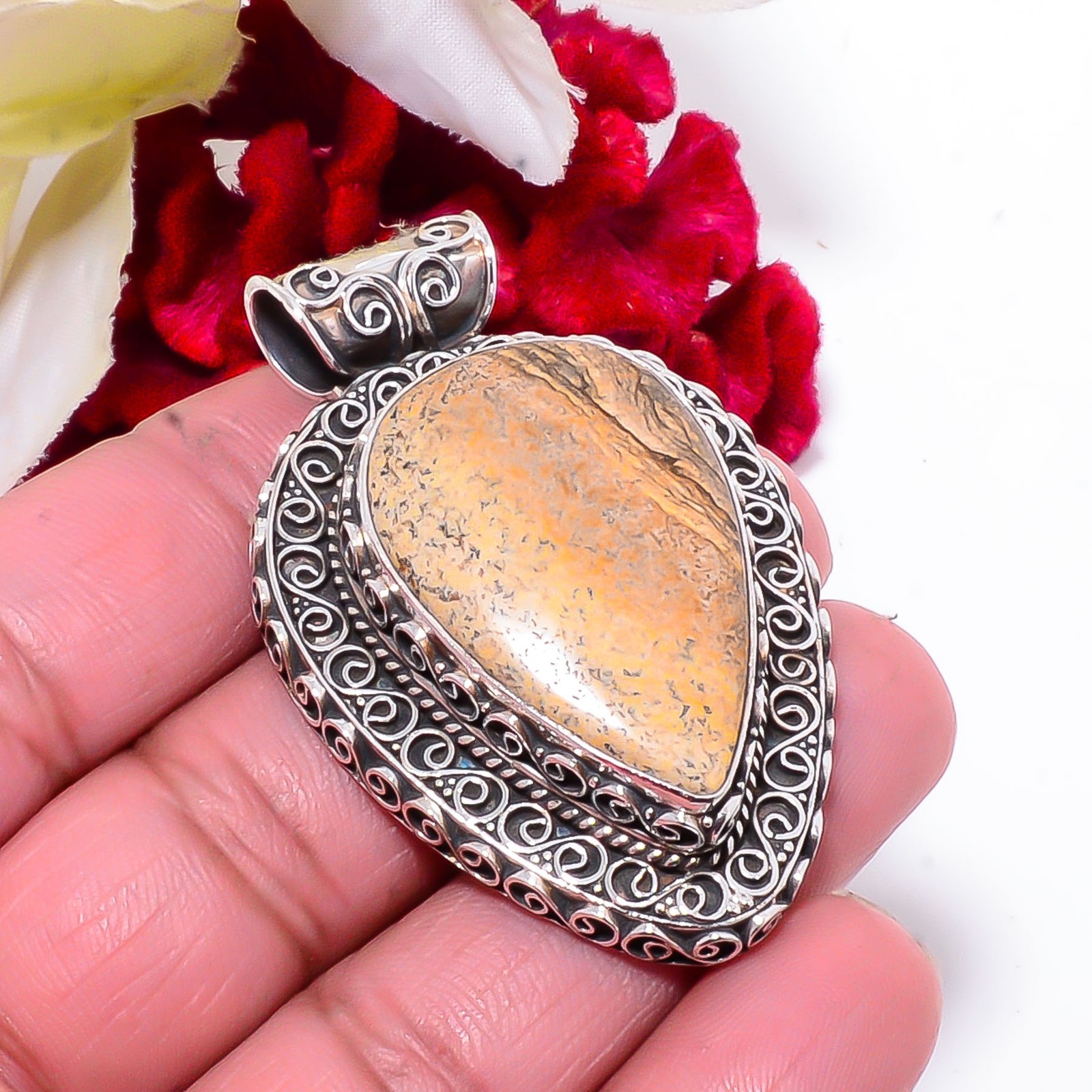 Picture Jasper Fine Art 925 Sterling Silver Pendant 2.15 Sk51, Christmas Gift