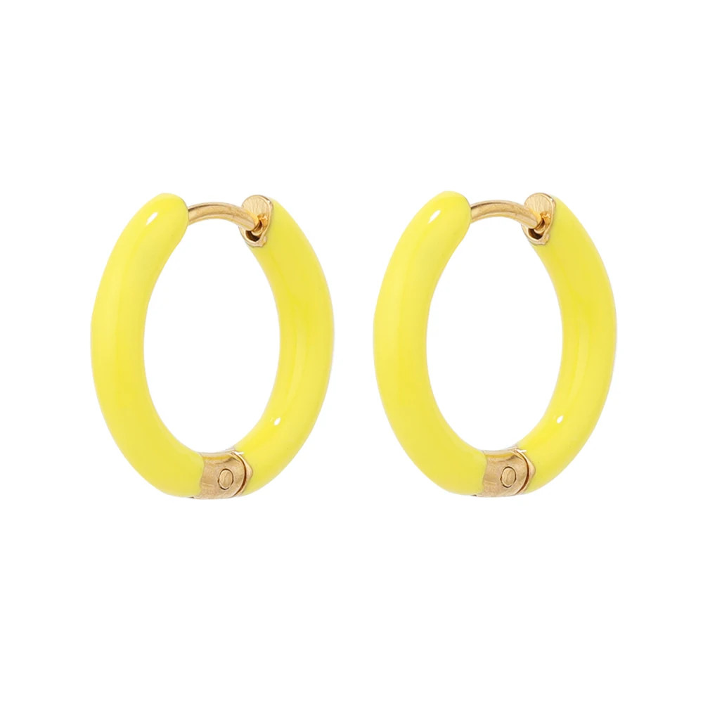 Stainless Steel Enamel Hoop Earrings Candy Color Huggie Small Kids Jewelry