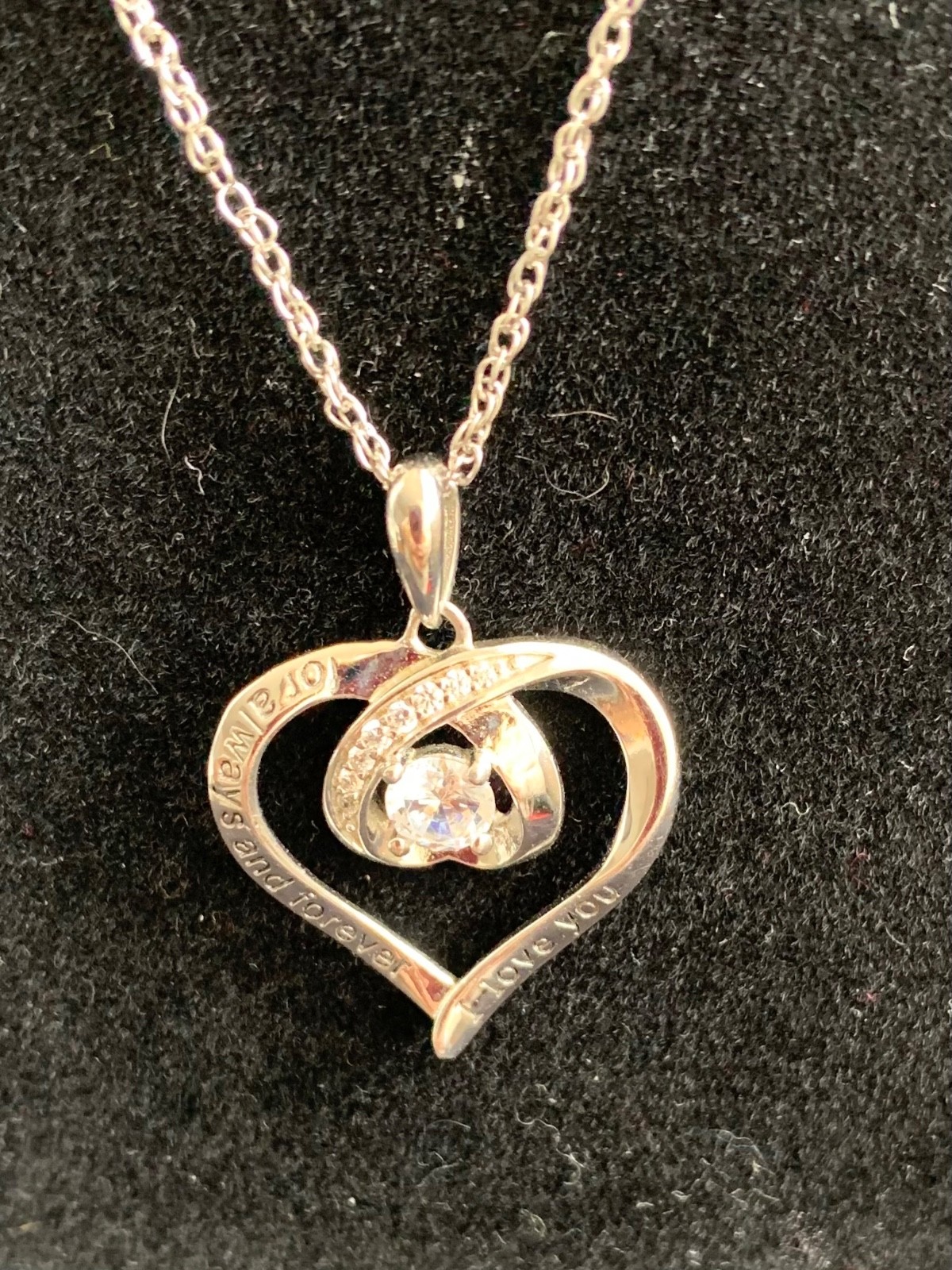 925 Sterling Silver Engraved Heart Pendant I LOVE YOU ALWAYS & FOREVER 20″ chain