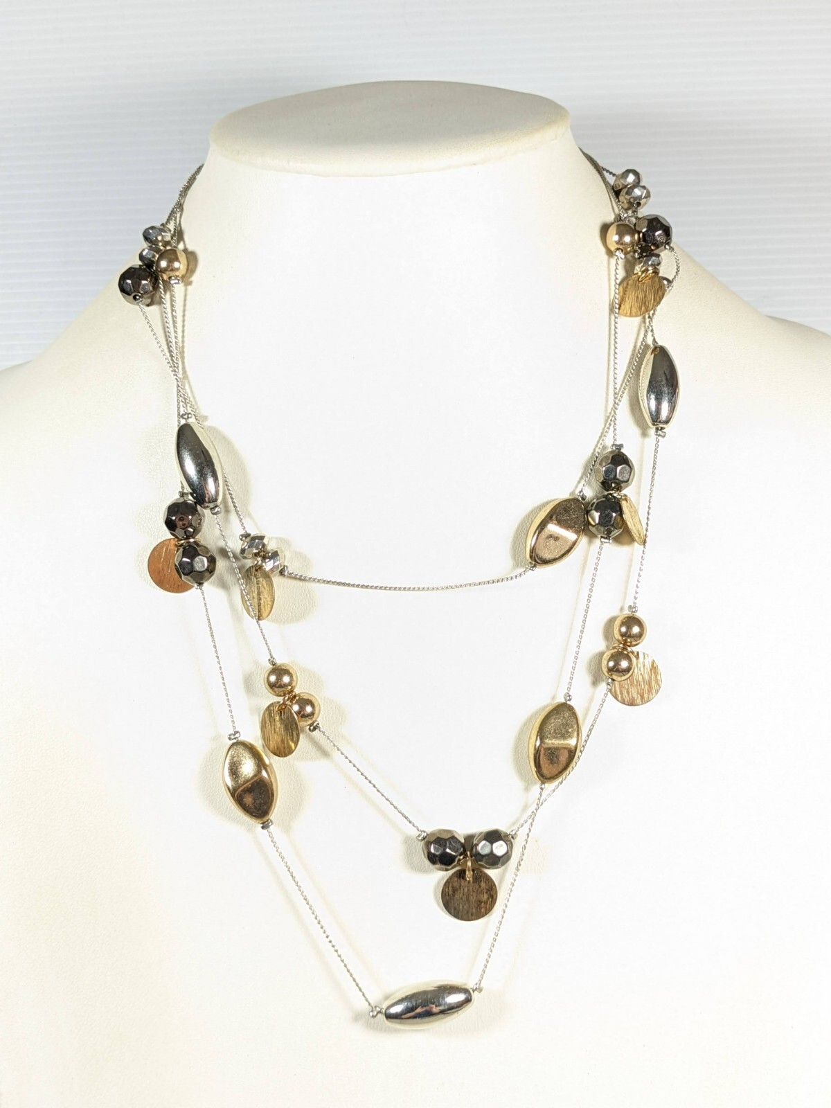 Silver Tone Gold Tone Gunmetal Gray Station Bead multi Strand Necklace 20 inches