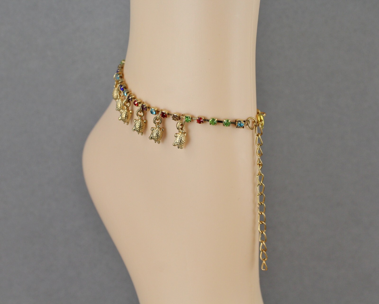gold anklet turtle pendant charm dangle adjustable ankle bracelet 8-10″