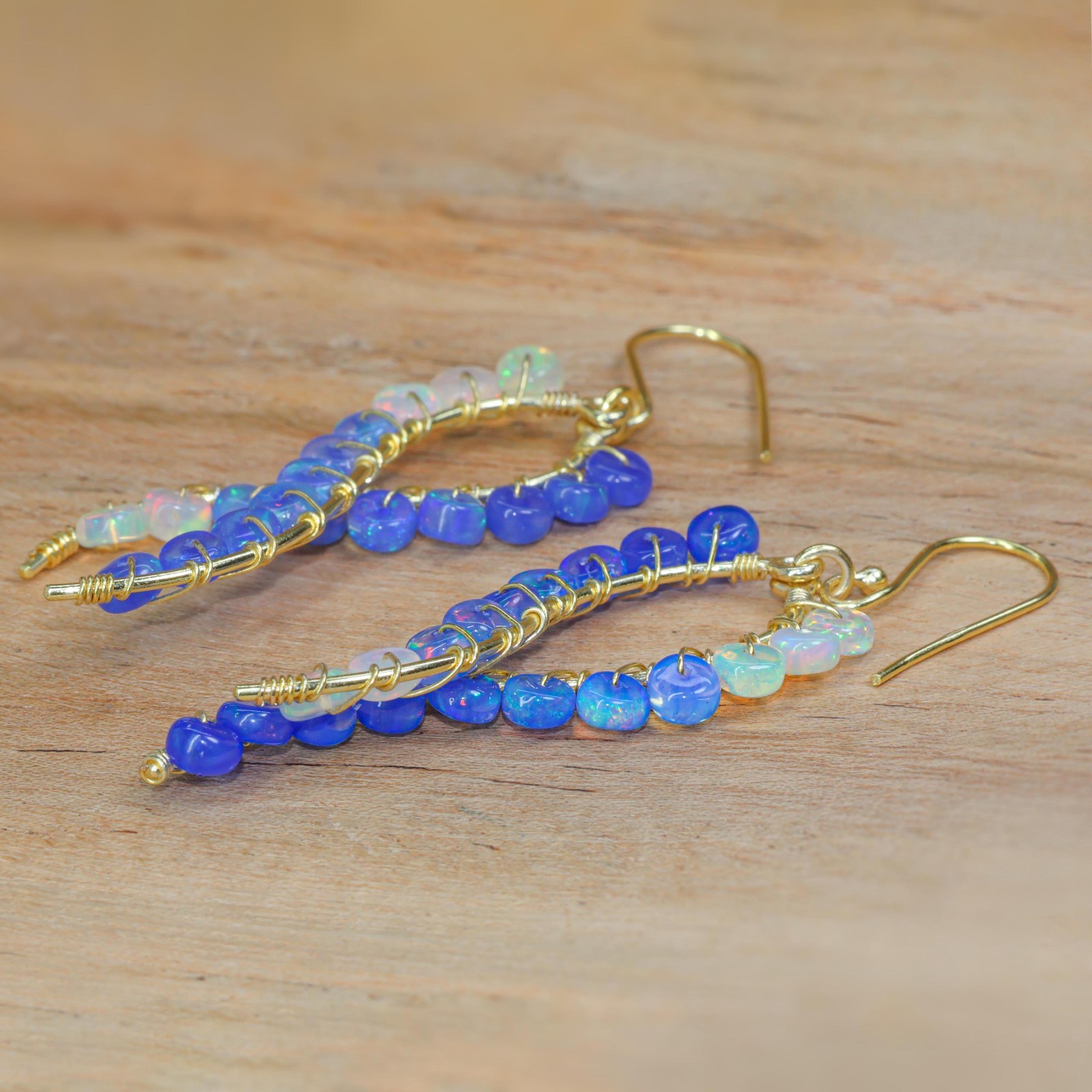 Fire Blue Shaded Opal Beads Earring, Ethiopian Opal Handmade Earring for women