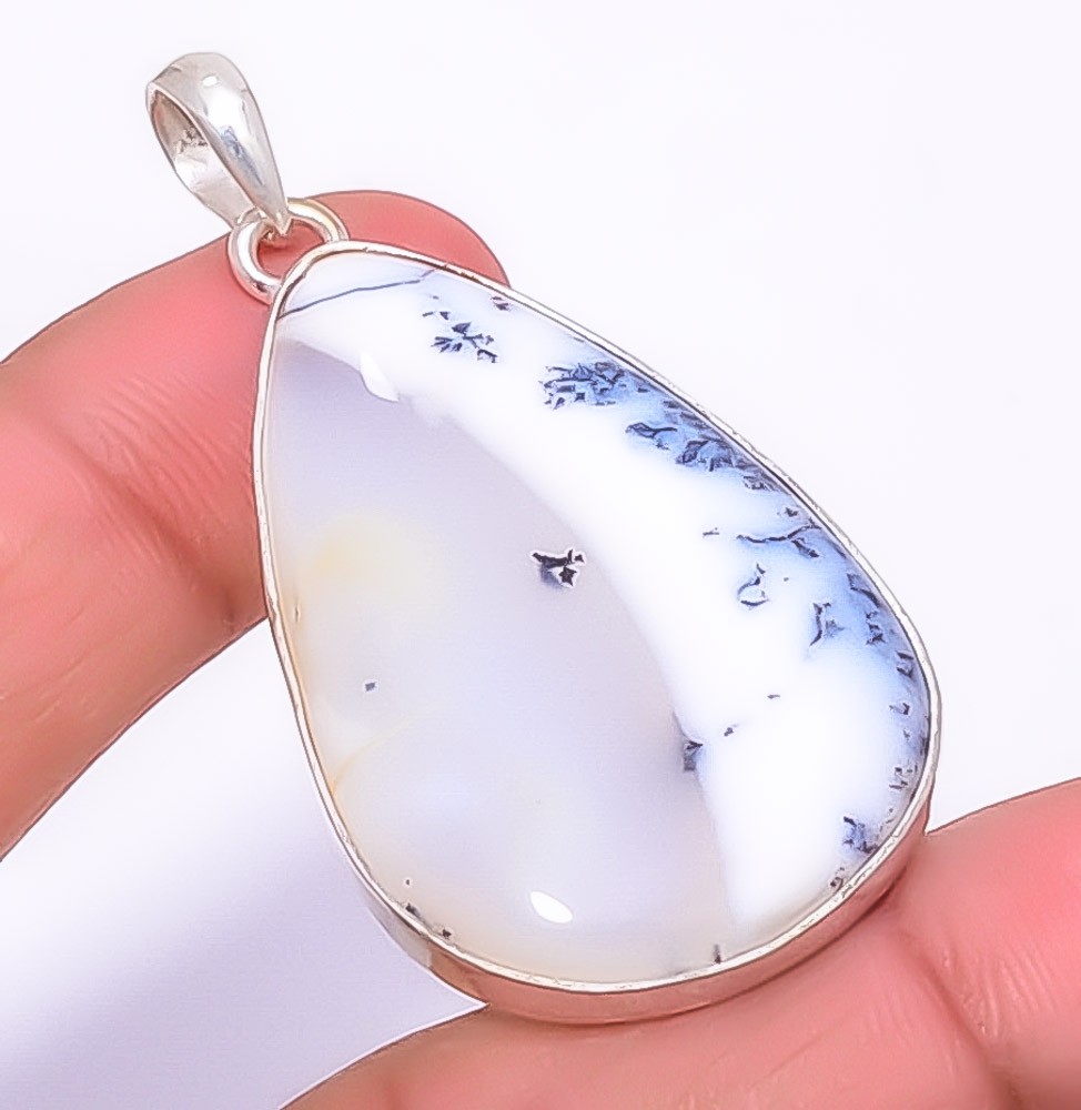 Dendritic Opal – Brazil Gemstone 925 Silver Plated Jewelry Pendant 2.05″ A345