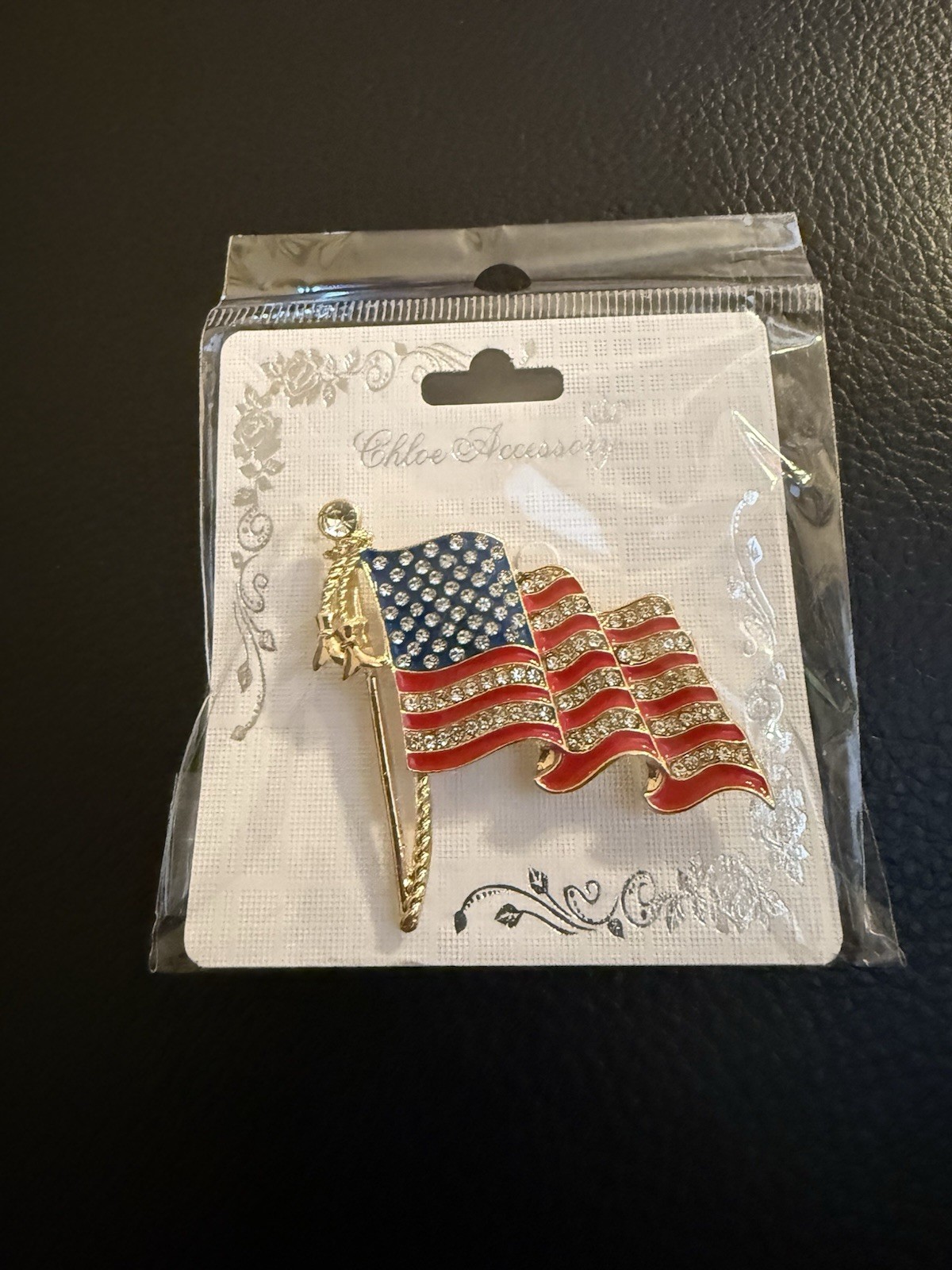 American Flag Brooch Rhinestones Enamel Silver Stars Stripes USA Patriotic Pin
