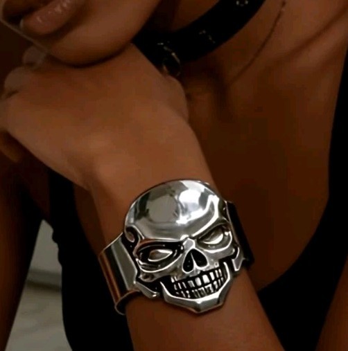 Skull Cuff Bracelet Unisex Heavy Biker Silver Rock Goth Small Moto Gothic Punk