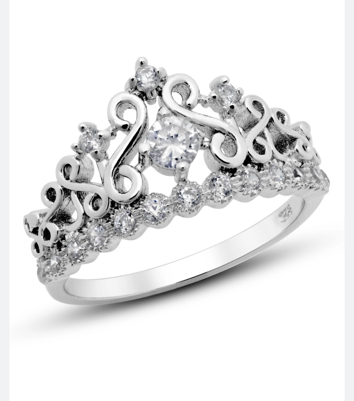 Shimmery NEW Princess Crown Tiara Ring Cubic Zirconia 925 Sterling Silver Sz 9