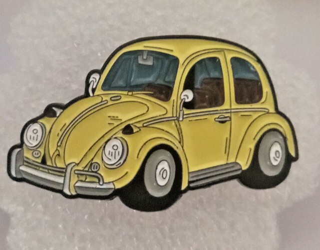 YELLOW VW BUG- ENAMEL PIN-SHIP ALL THE PINS YOU BUY FOR $4.99-VISIT OUR STORE
