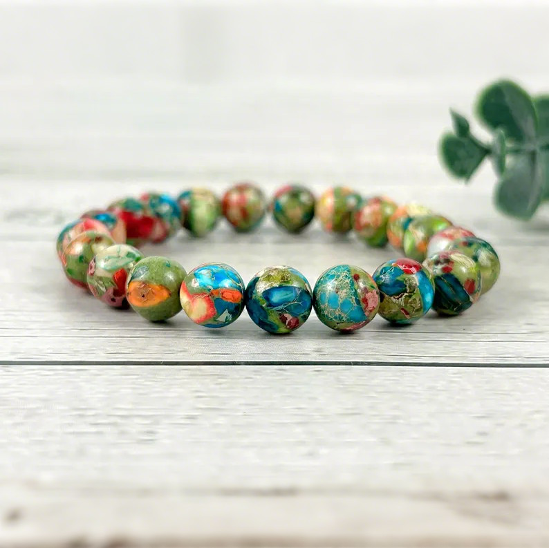 Natural Green Sea Sediment Jasper 10mm Beads Healing Crystal Stretch Bracelet