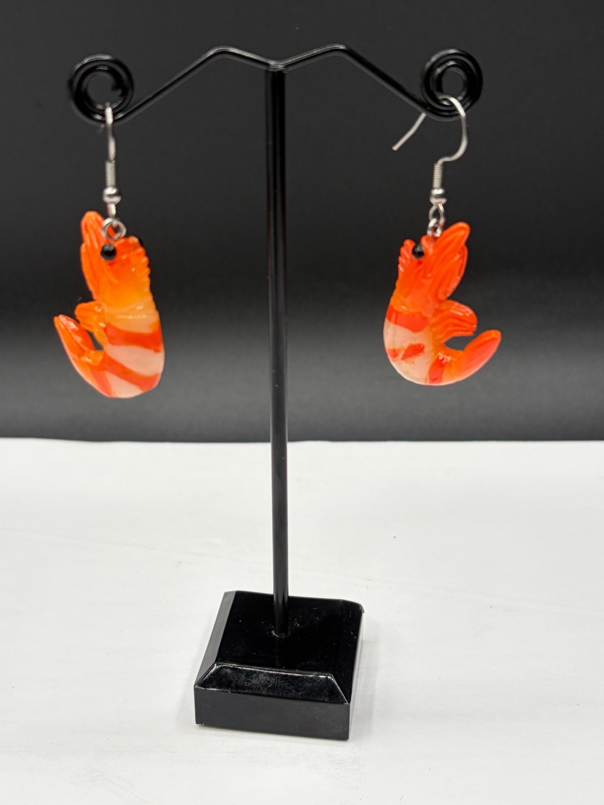 Shrimp Earrings 3D Resin Seafood Prawn Dangle Miniature Food Quirky Jewelry