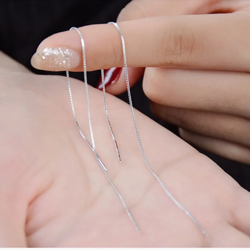 925 Sterling Silver Threader Earrings Long Chain Dangle Line Women Jewelry
