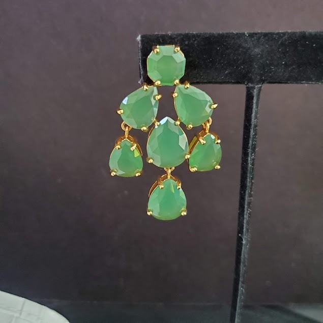 Stella & Dot Green Teardrop Chandelier Statement Earrings Gold Tone Sage Mint