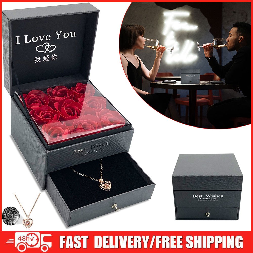 Women Gifts Ideas for Valentines Day, Preserved Forever Rose Gift with Necklace