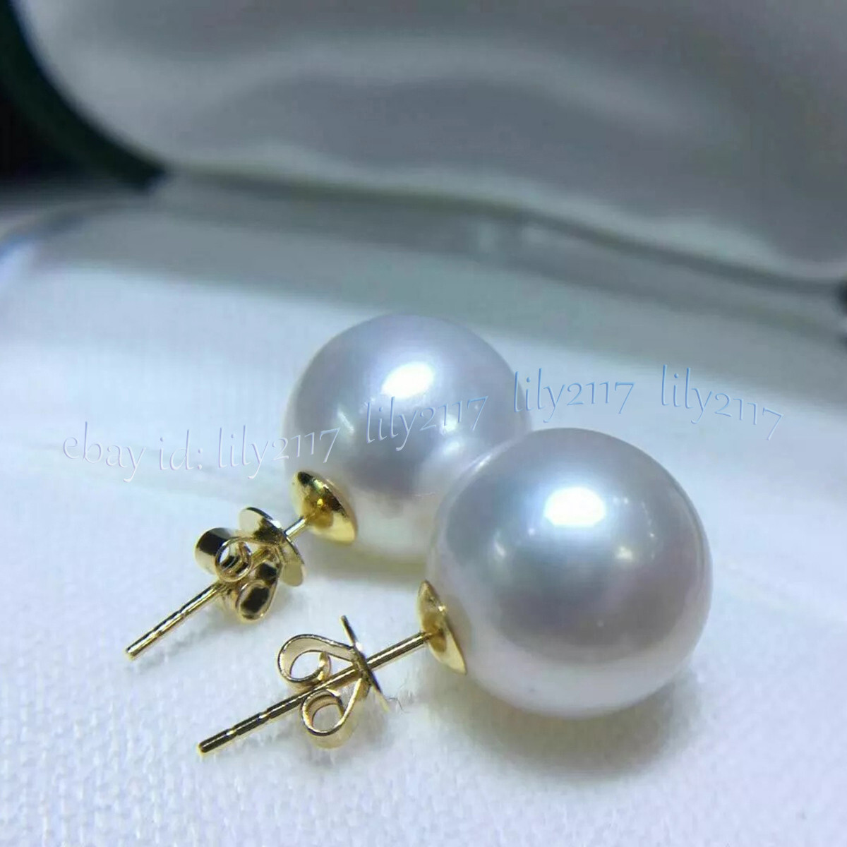 Gorgeous Huge 12-13mm South Sea White Round Pearl Stud Earrings 14k Yellow Gold