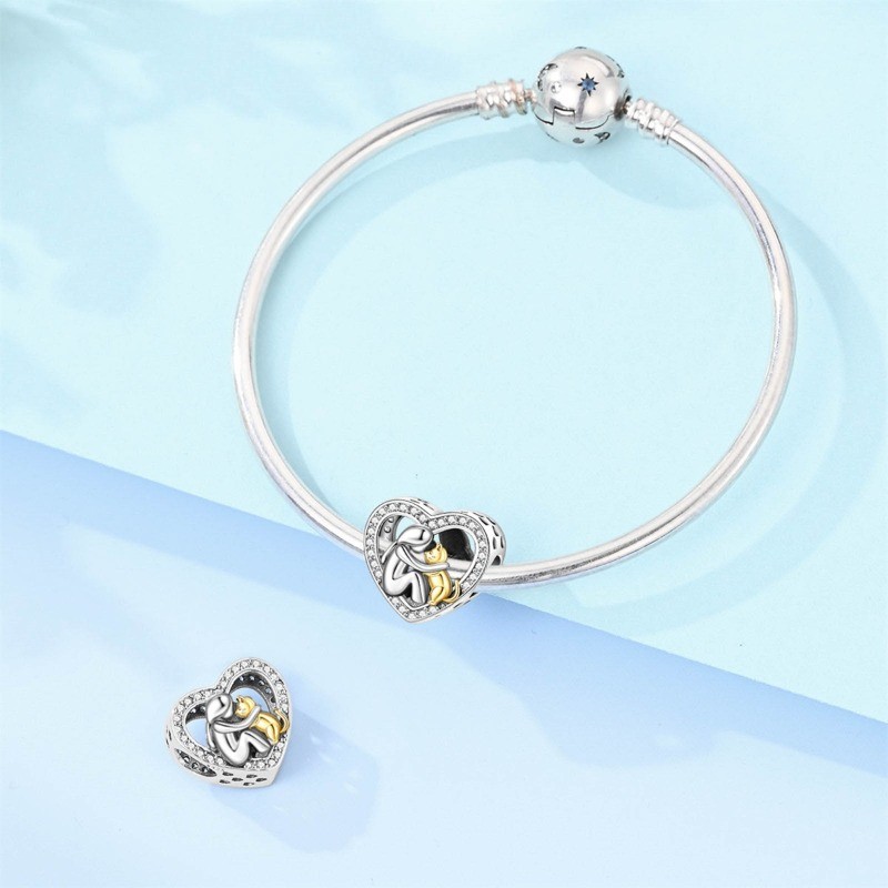 KUNSIR Heart Bead Sterling Silver Cat Charms for Bracelet DIY Pet Lover Gifts