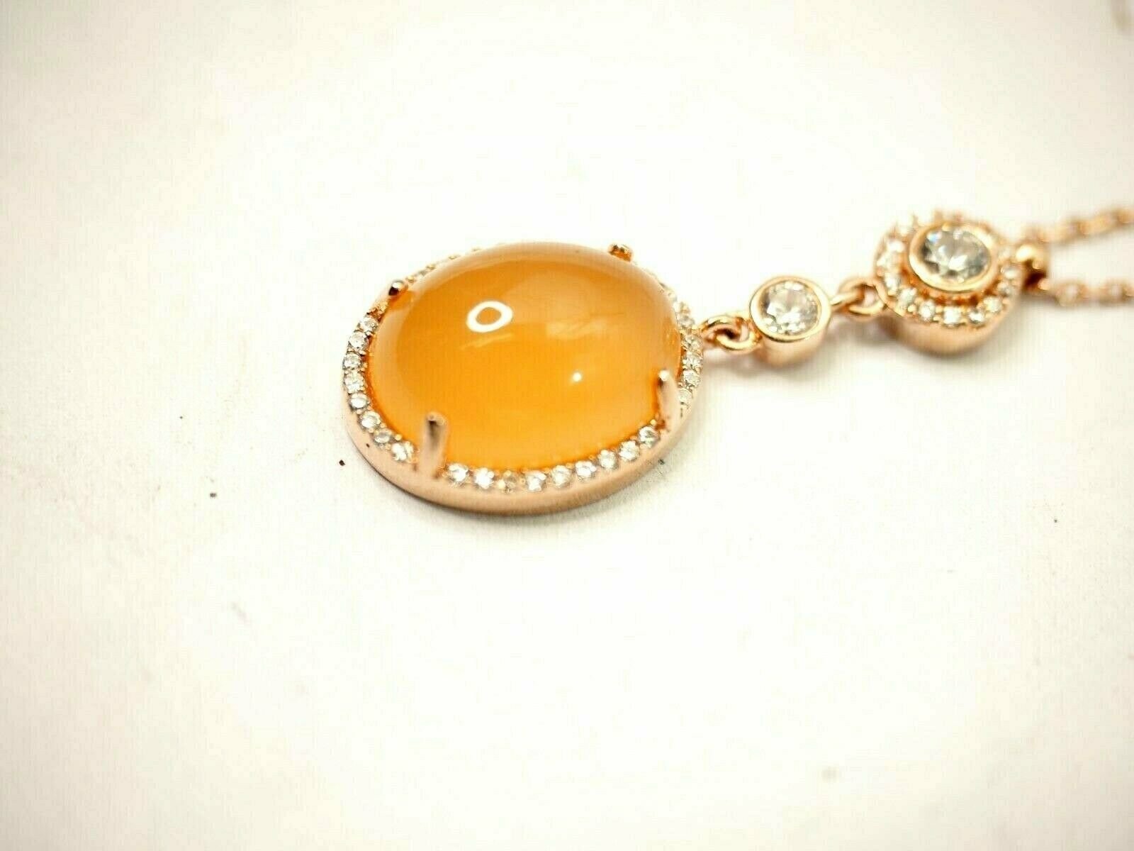 Fine Orange Agate 52 Stone Cubic Zirconia Sterling Pendant Necklace $258 New