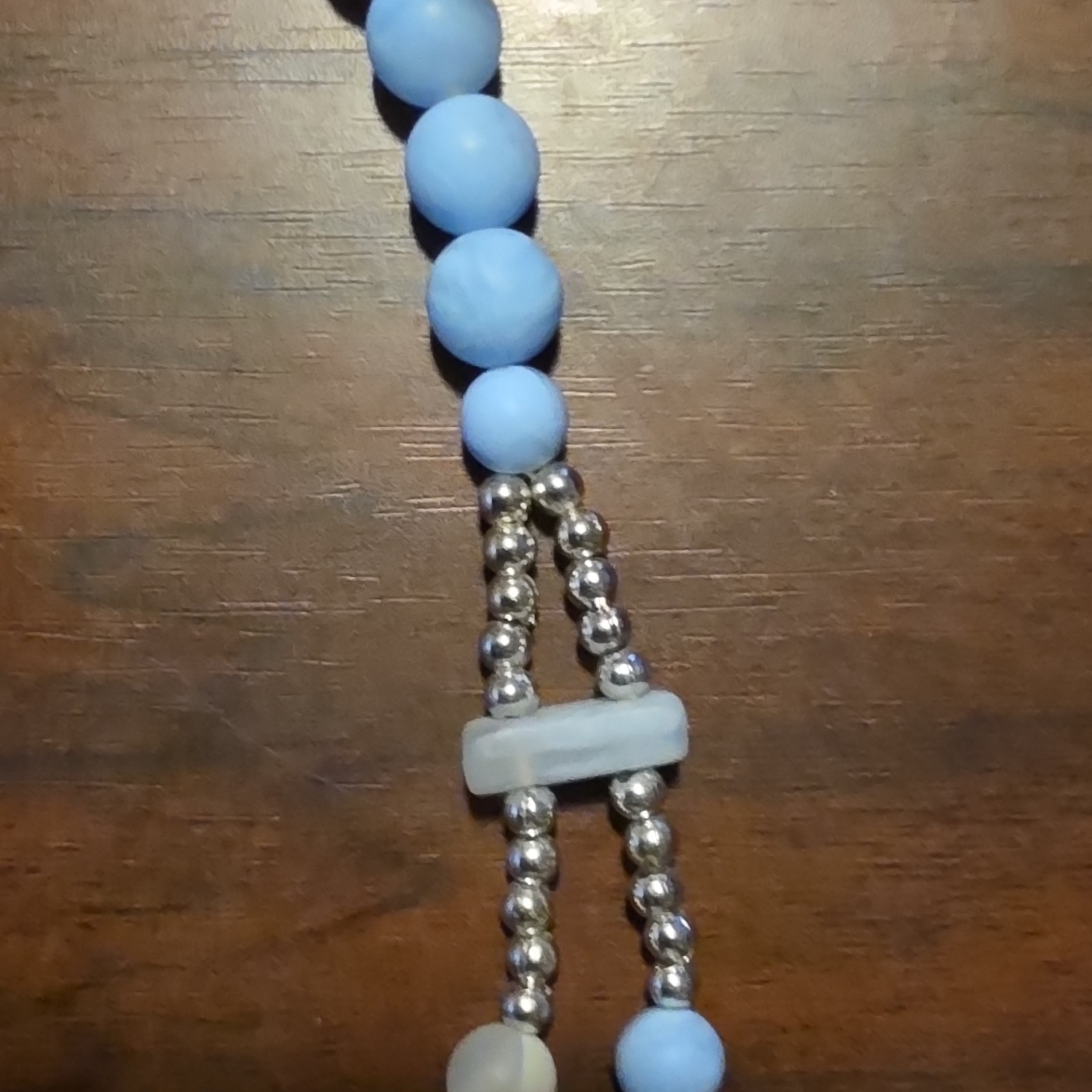 Blue & White Lucite Beaded Statement Necklace Hook Clasp Hong Kong 21in