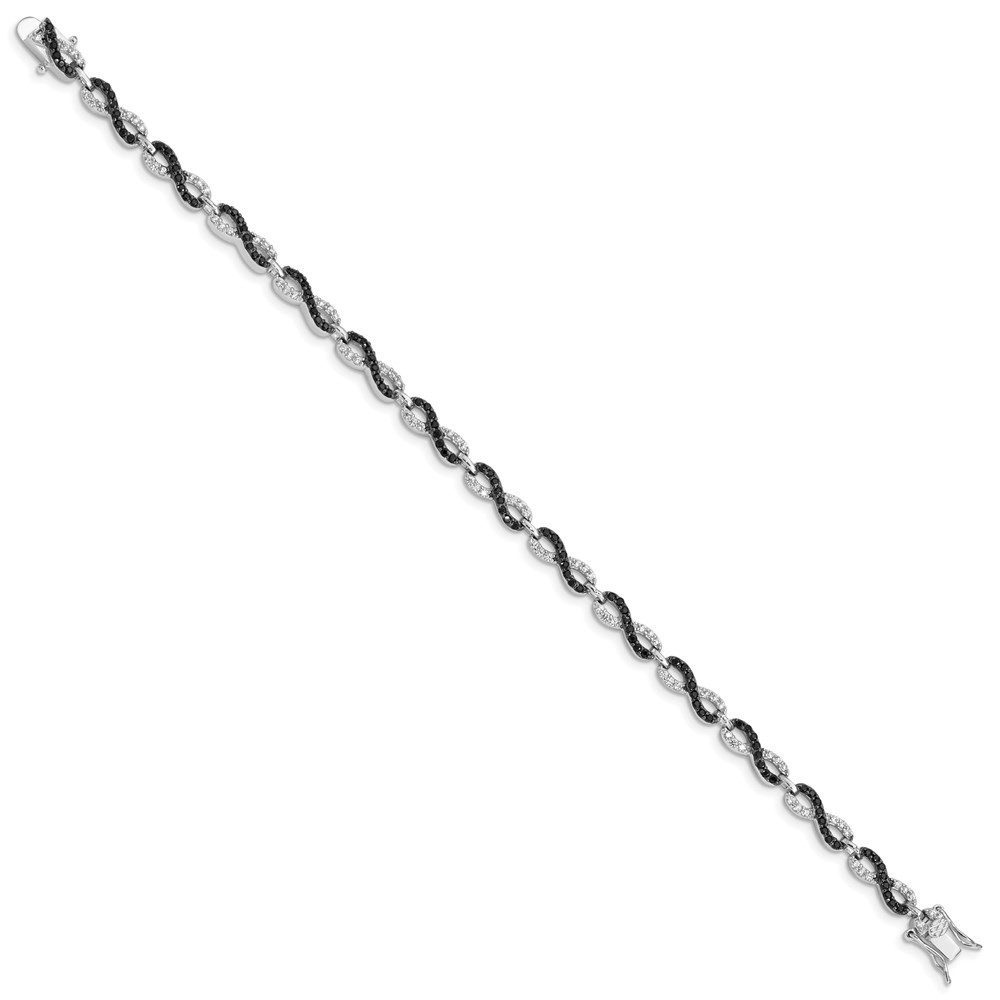 Sterling Silver Rhod-plated 7.5in Black/White CZ Infinity Bracelet Womens