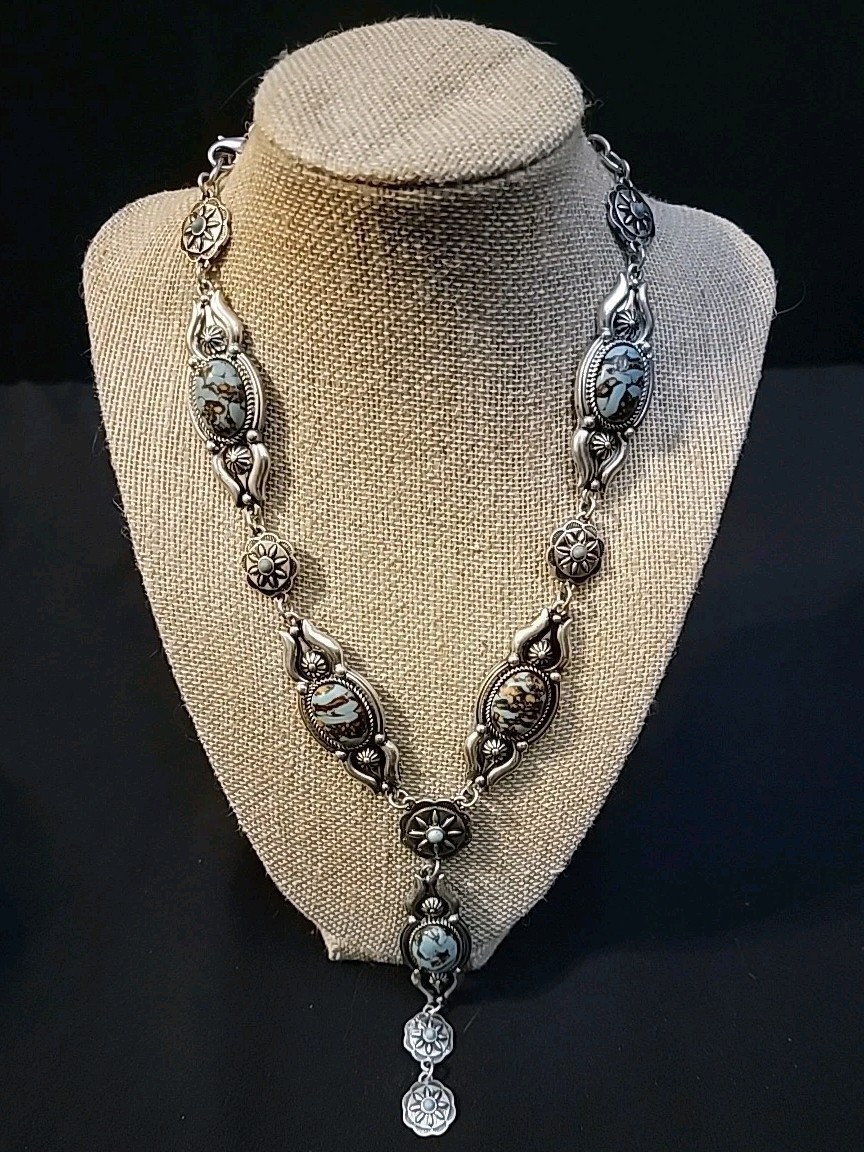 Turquoise Western style necklace Costume Jewelry Turquoise/silver V Neck Long