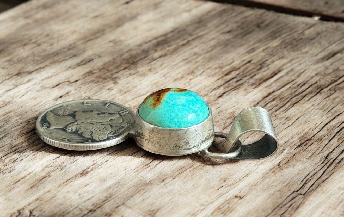 Kingman Turquoise 1944 Mercury Dime Native American Sterling Silver Pendant