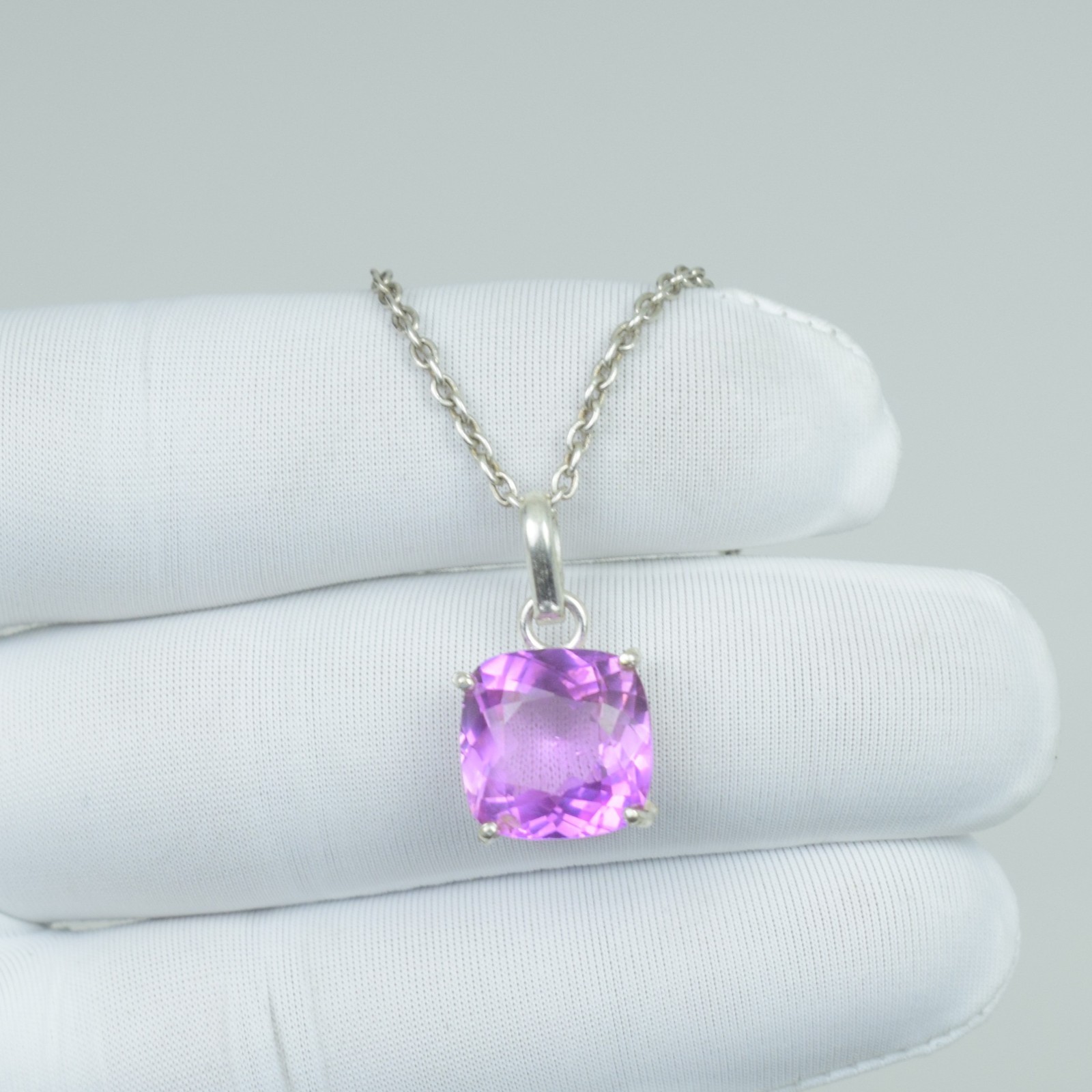 17Ct Pink Kunzite Necklace Jewelry, Solid 925 Sterling Silver Pendant,