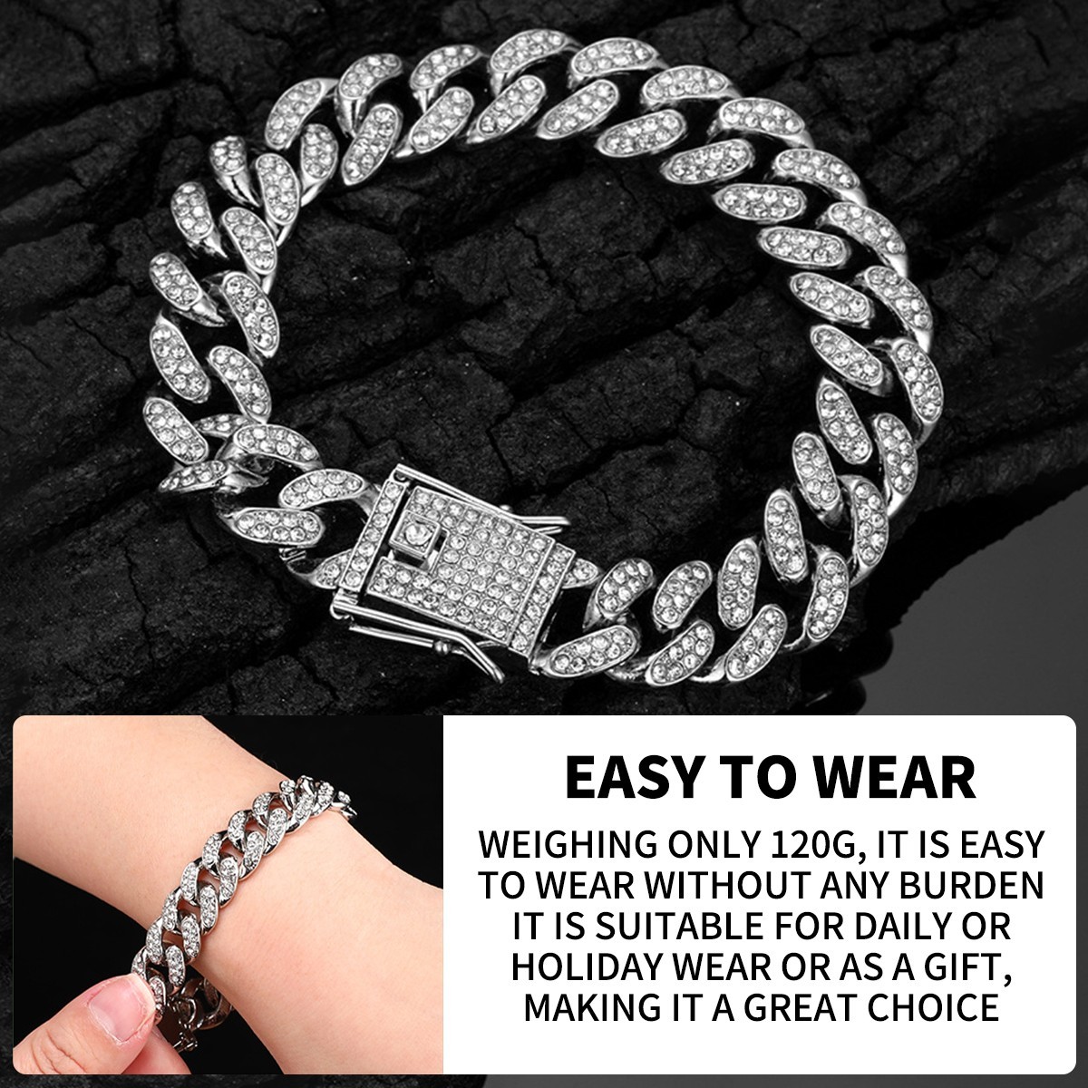 Silver Tone Solid Cuban Link Bracelet 7/7.5/7.9/8.3 Inch Men’s Heavy Wrist Chain