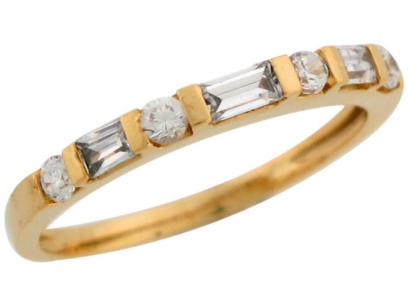 10k or 14k Yellow Gold Beautiful Round and Baguette CZ Fashion Wedding Band Ring