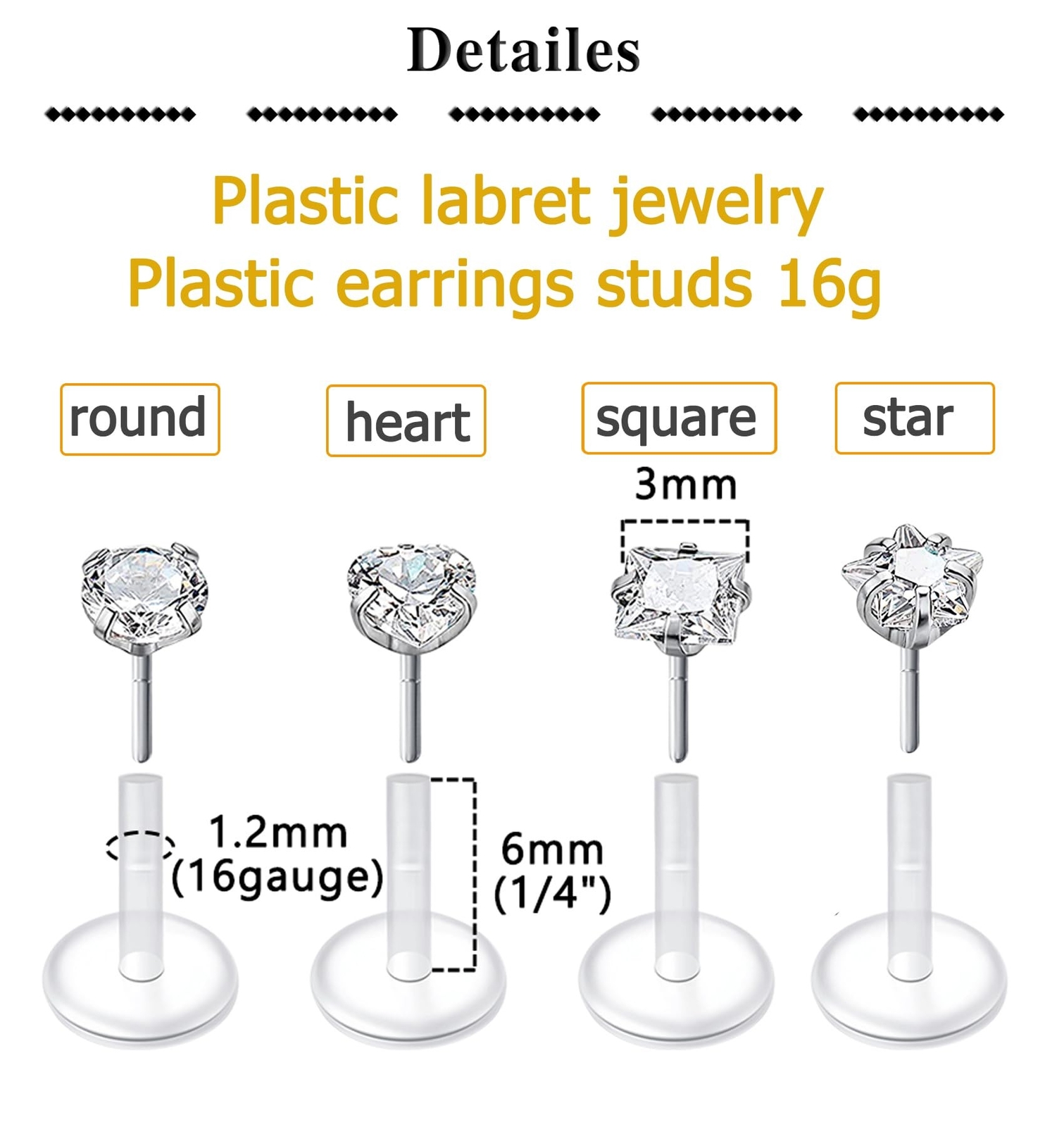 QWALIT 16G Clear Lip Rings Studs Plastic Medusa Labret Piercing Jewelry Push …