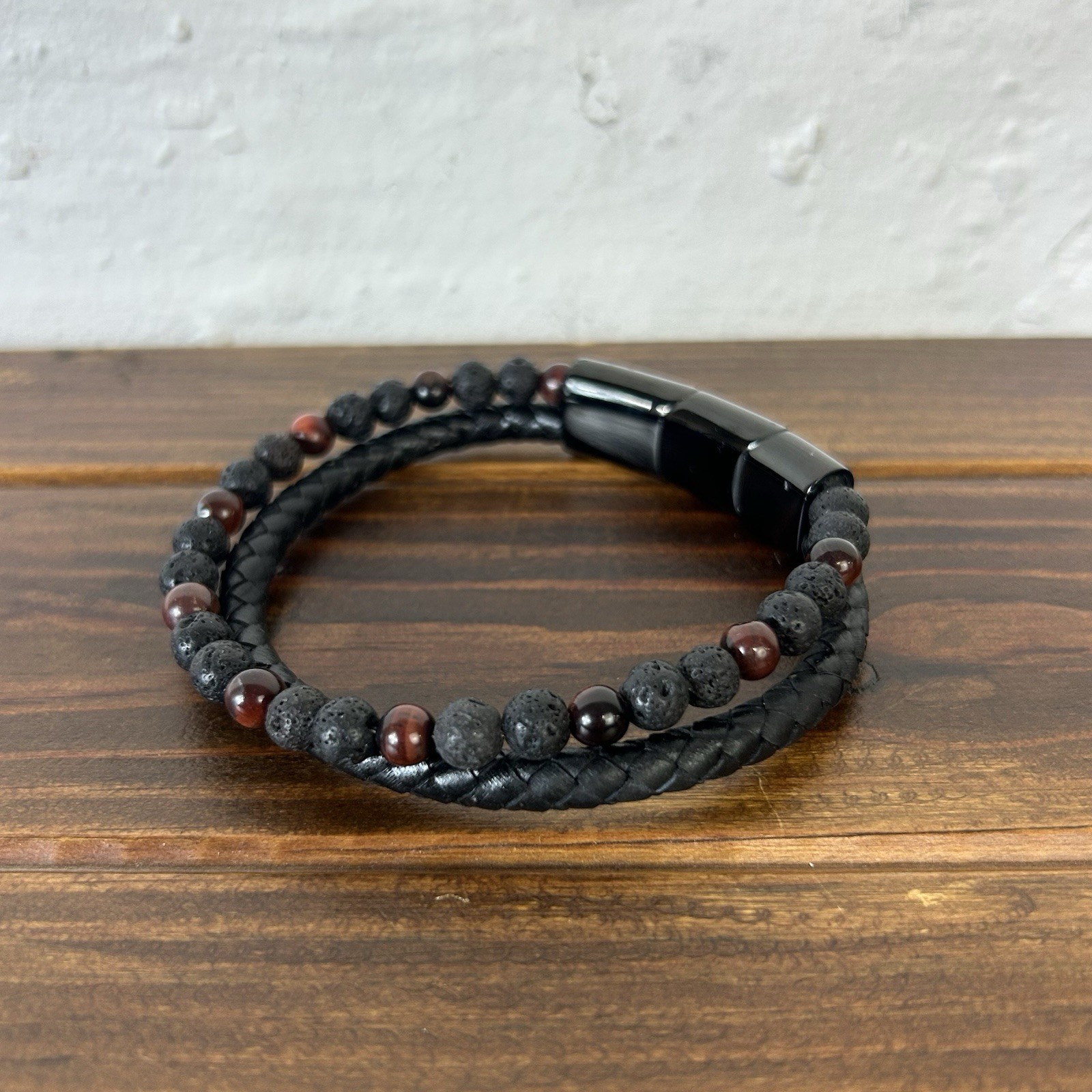 Men’s Enso Tigers Eye, Lava Stone Leather Bracelet #234