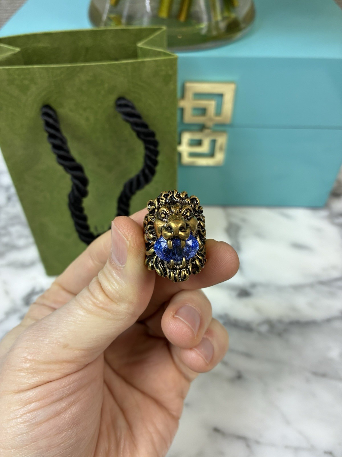 Gucci Lion Head Ring w/ Blue Stone Brand New Authentic – IT Size 16 = 7.75 US