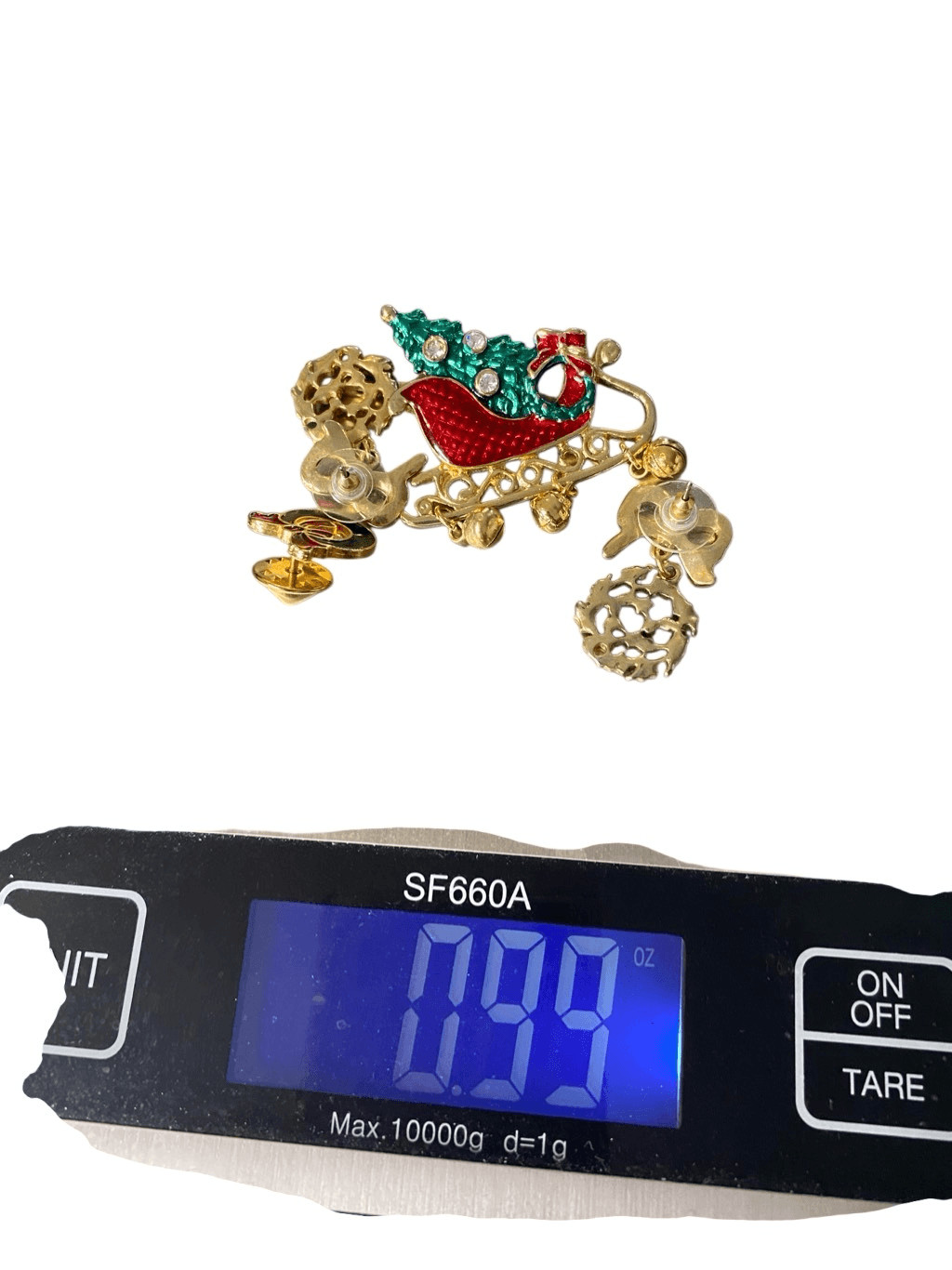 Christmas Sleigh Pin Wreath Pin and Holly Wreath Dangle Earrings Festive Jewelry