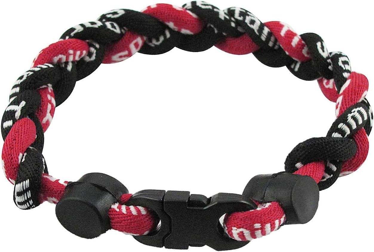 8 Inch Fashion Tornado Bracelet: Three Braided Rope Design in Bold Black & Red