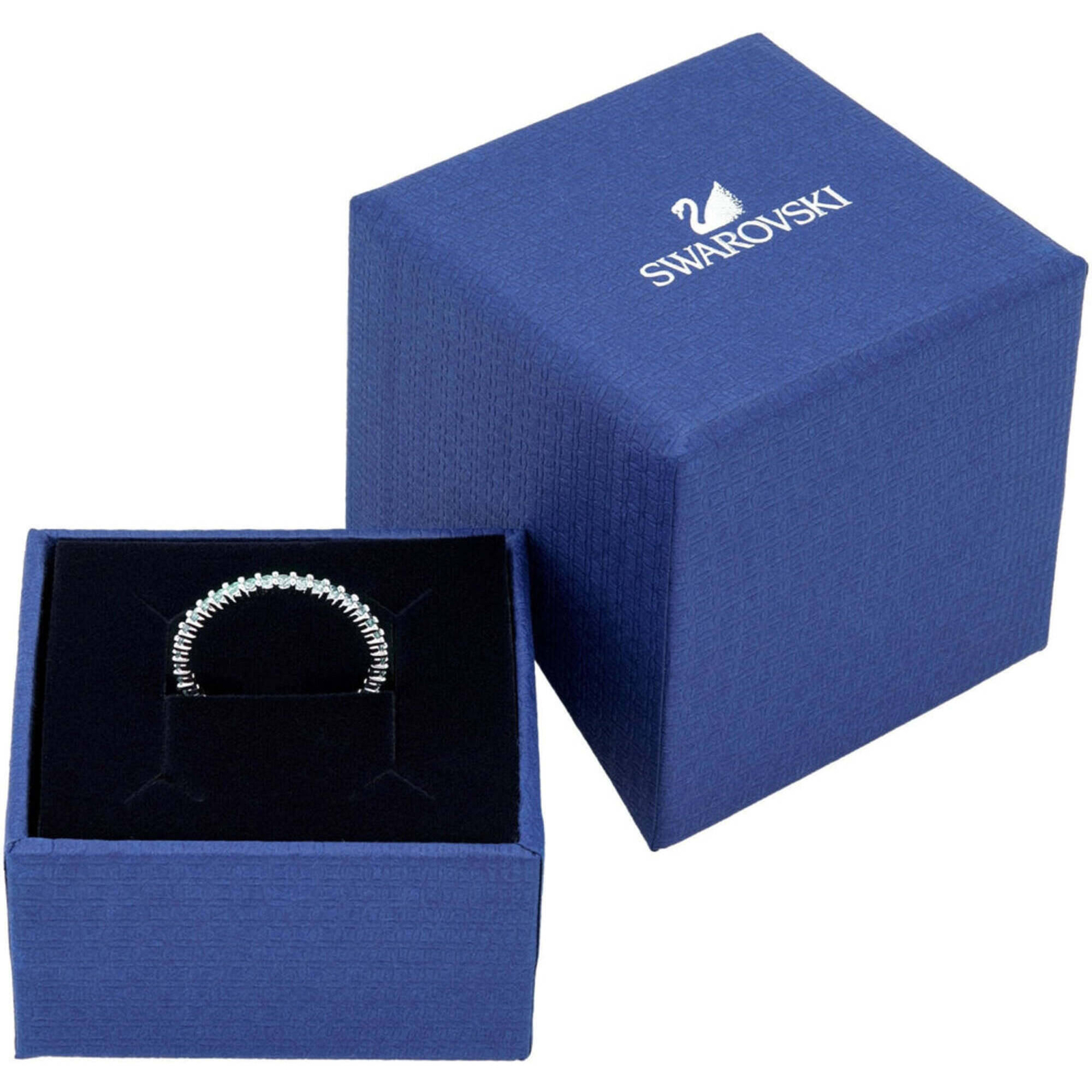 Swarovski Women’s Ring Vittore Rhodium Plated Blue Crystal Pave, Size 9 5221404