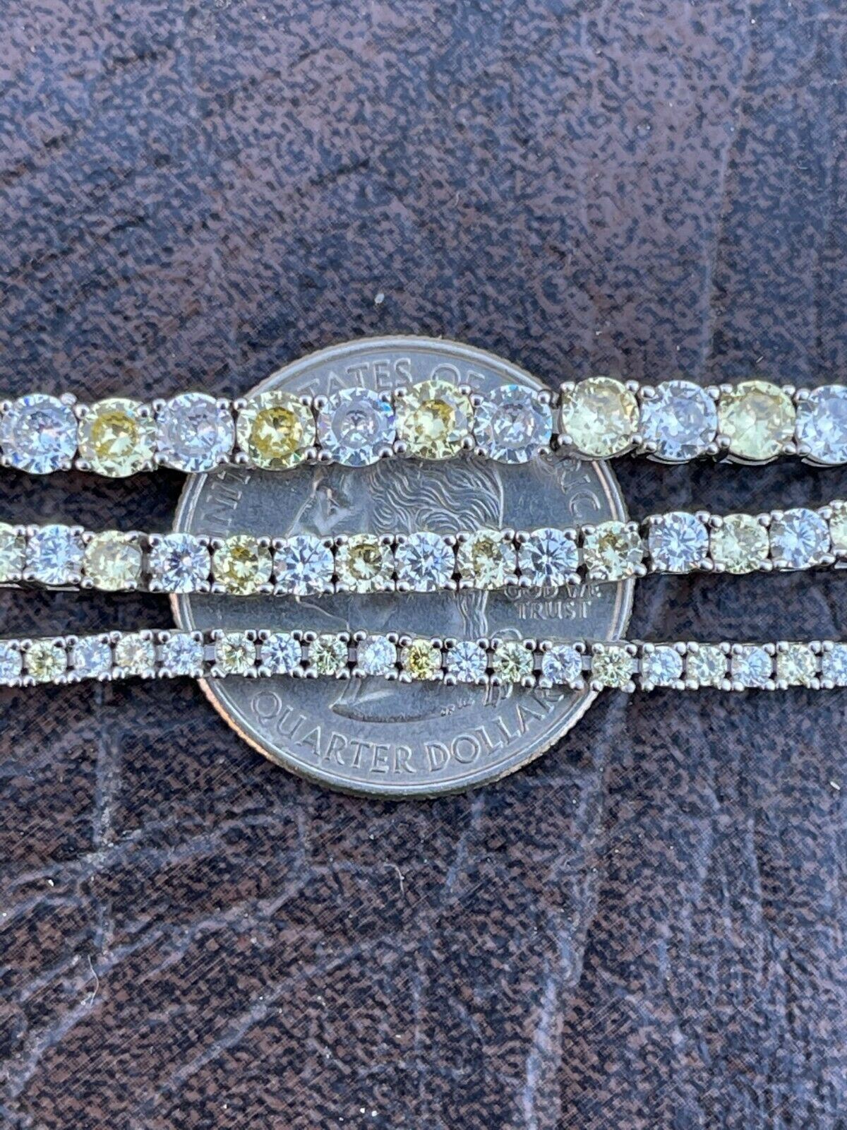 Tennis Bracelet SOLID 925 Sterling Silver Single Row Yellow Stone CZ Iced
