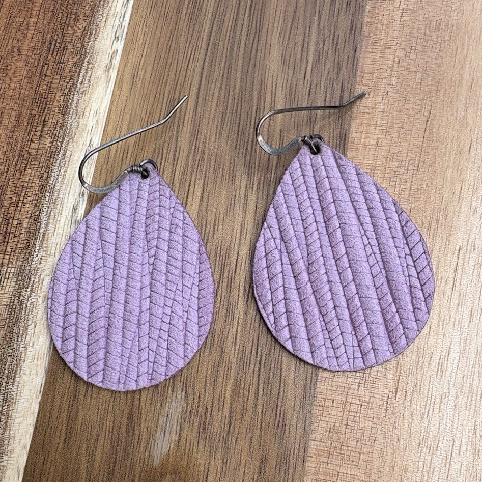 Teardrop lavender textured Leather dangle Earrings
