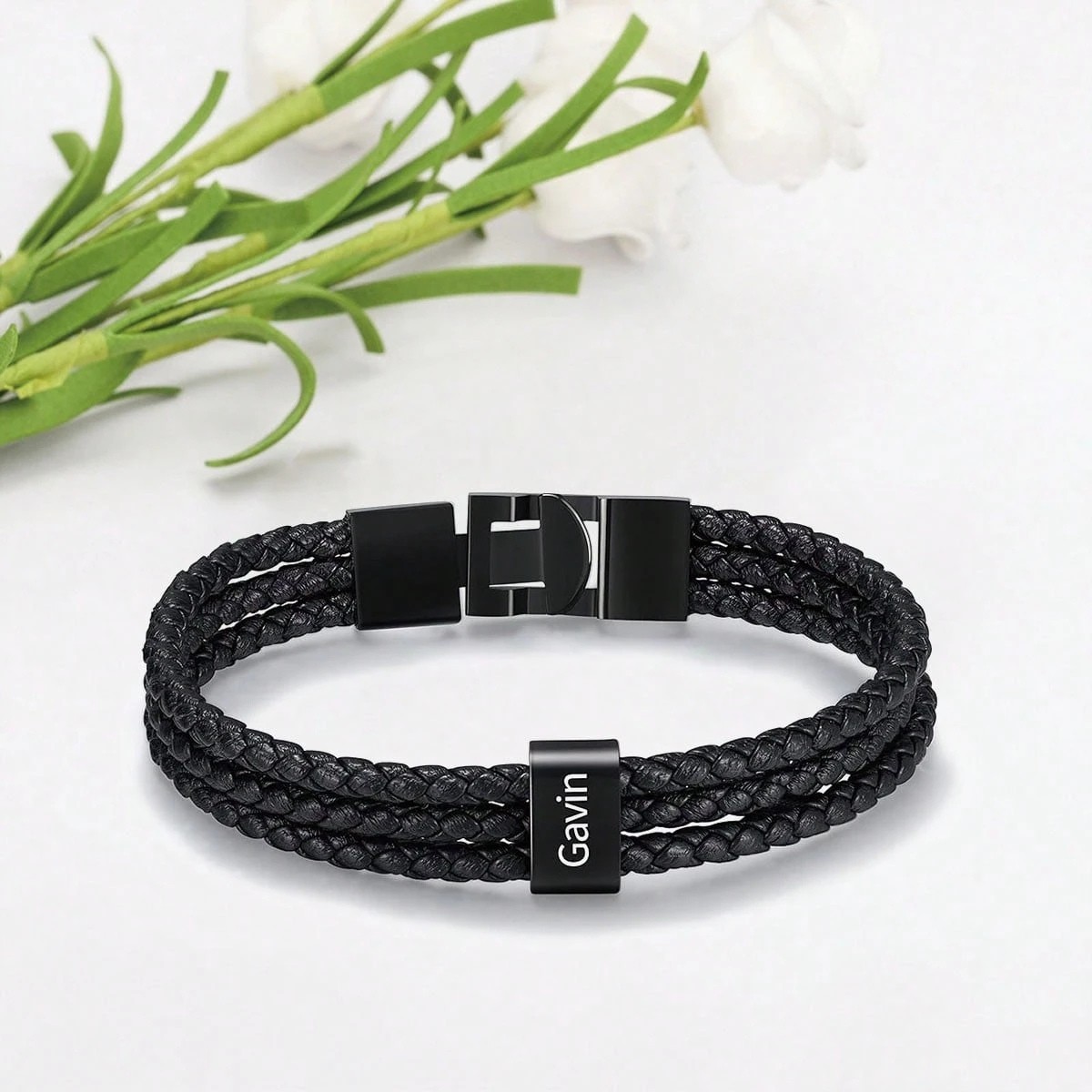 Personalised Men Leather Bracelet Custom Beads Family Name Christmas Gift Dad US