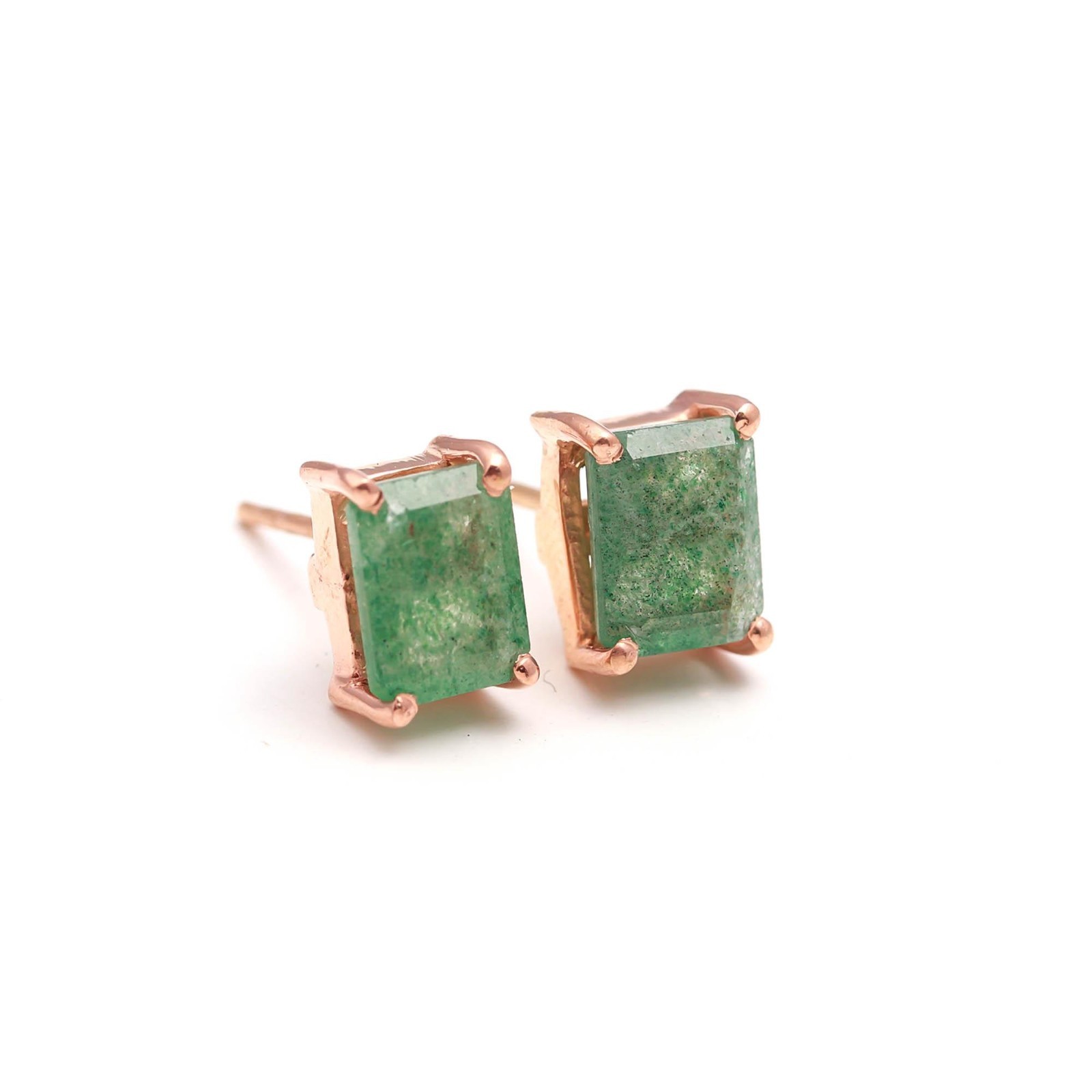 Green Strawberry Octagon Stud Earring Rose Gold Fill 925 Sterling Silver Jewelry
