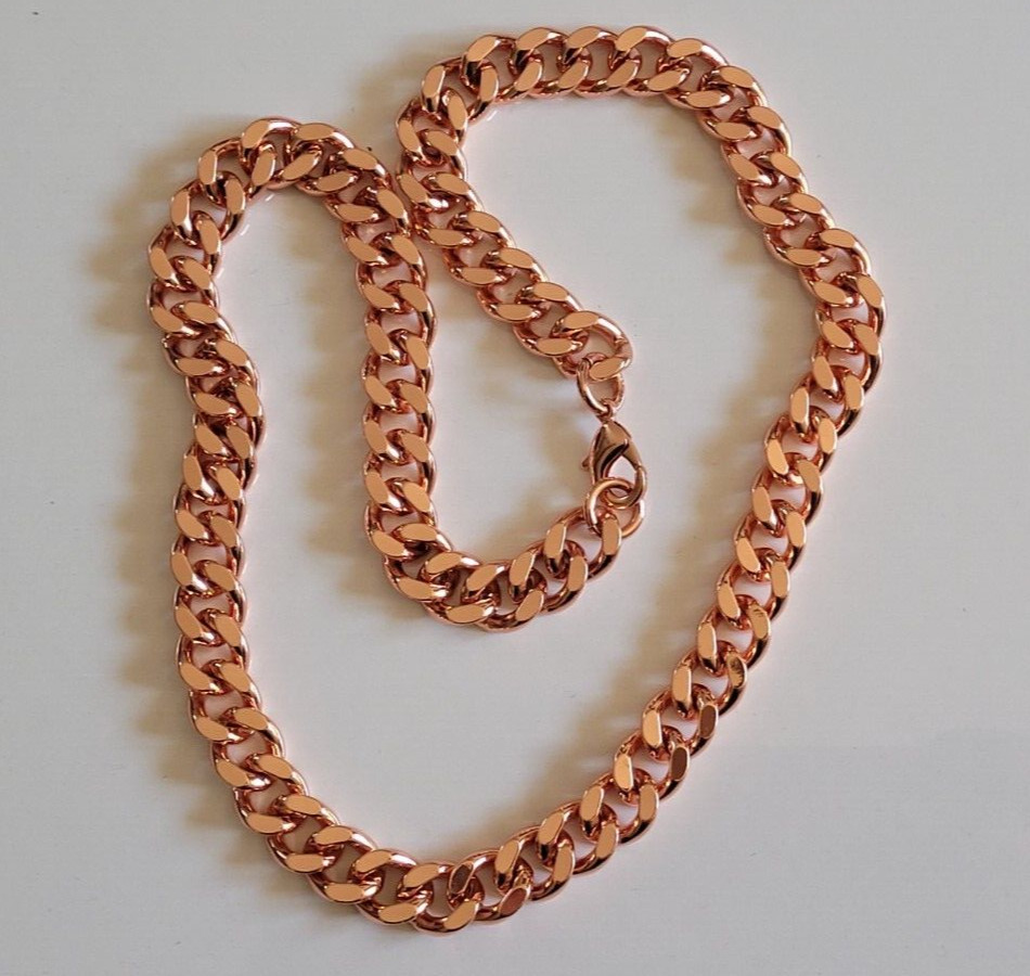Pure Solid Copper Cuban Curb Chain Link 158gr Heavy 12mm 24″ Chunky Necklace