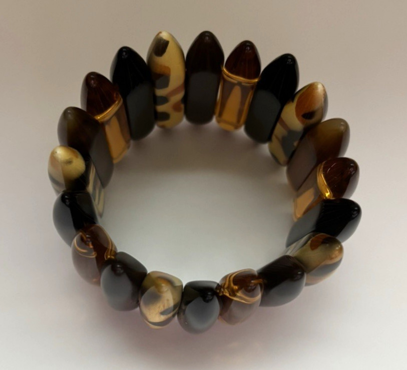 Lucite Strong Elastic Stretch Bracket Elongated Beads Natural Earth Hues&Pattern