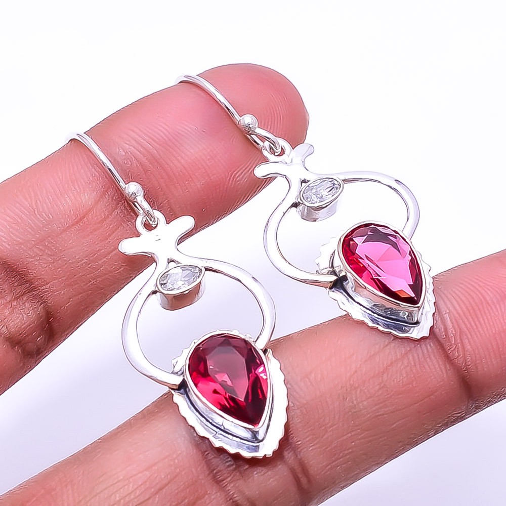 Pink Rubellite Tourmaline 925 Sterling Silver Earring 1.72″ E_9437_239_22