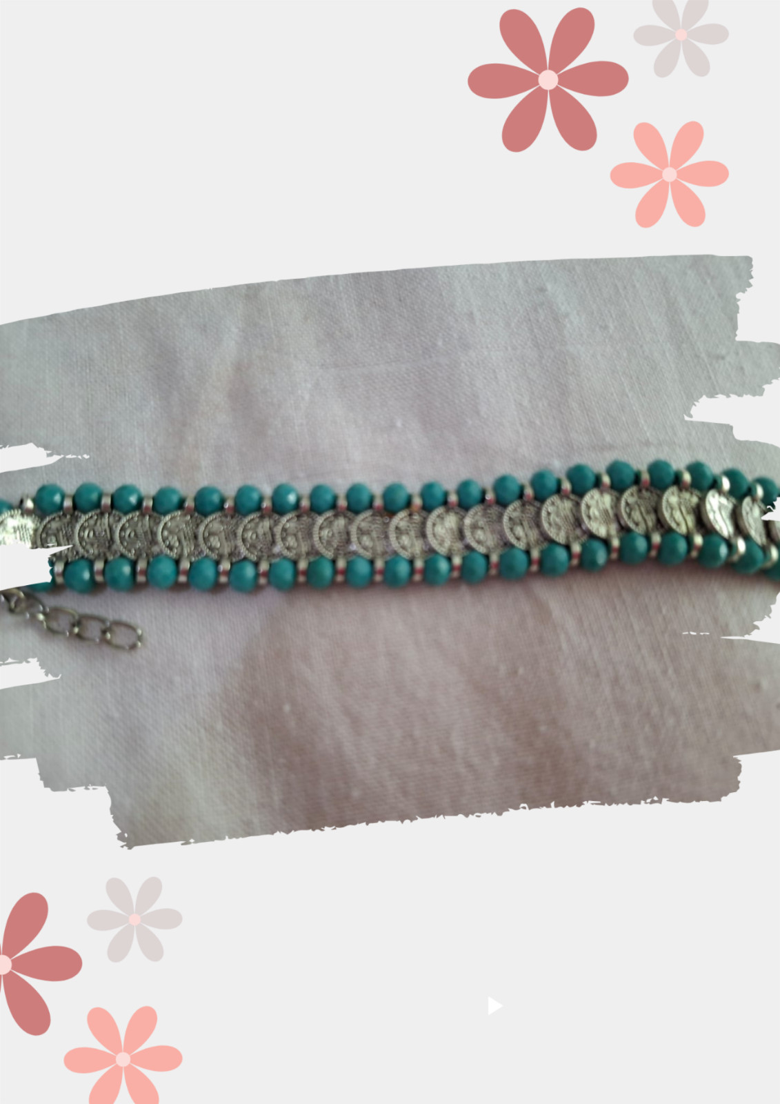 Handmade Ma’an Stone Turquoise Bracelet Silver Tone Adjustable Jewelry Gift