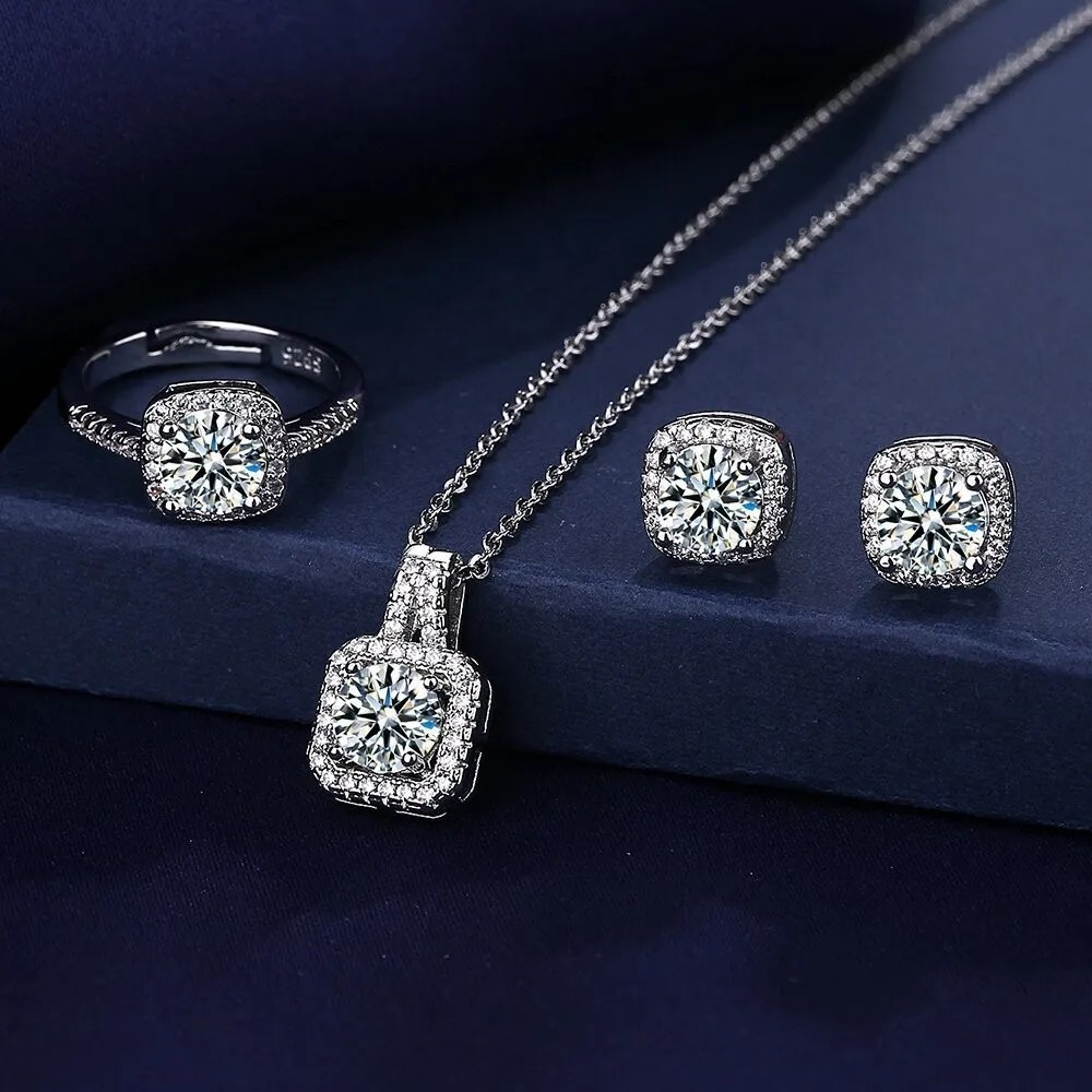 Women’s Necklace Earrings Ring Set Cubic Zircon Pendant Chain Fashion Jewelry