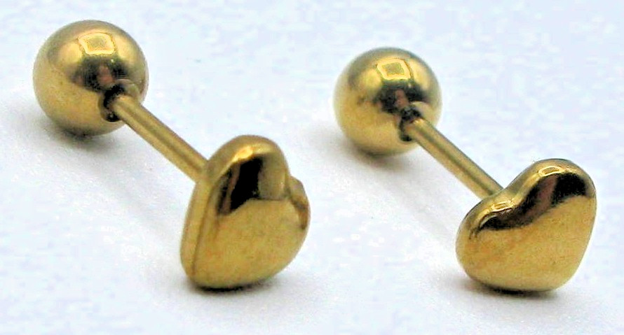 Gold Plated Titanium Steel Heart Screw Back Stud Earrings 304 Stainless Post