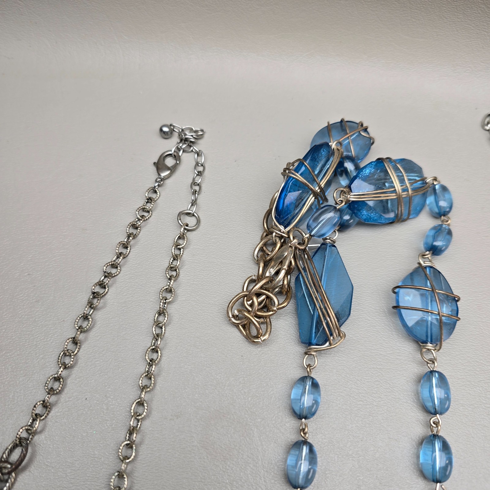Blue Necklace Lot Green Beaded Statement Tassel Faux Pearl Glass